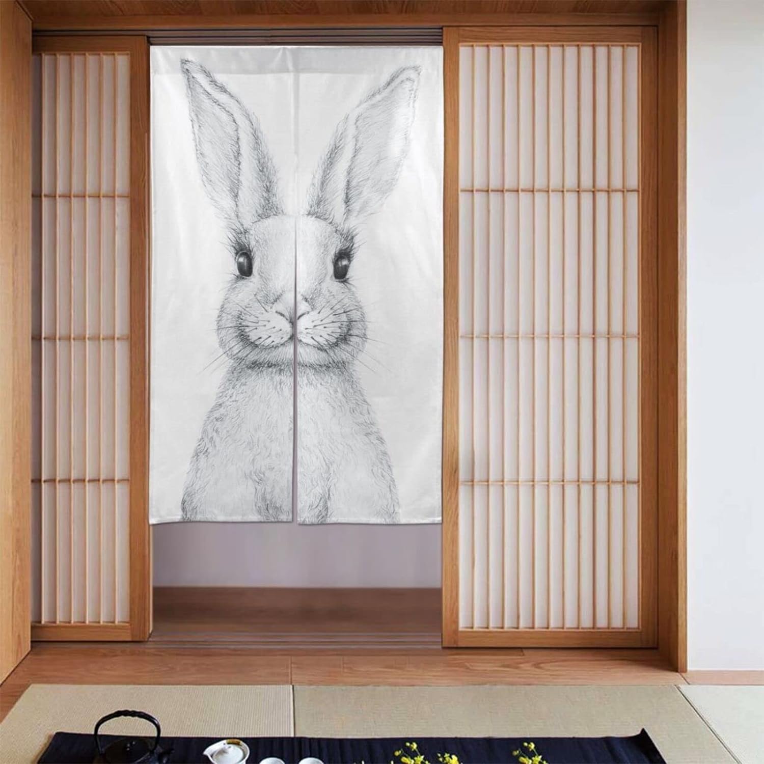 暖簾　うさぎ Amazon｜うさぎ 兎 ウサギ 花 可愛い ILIUEND のれん 間仕切り 遮光