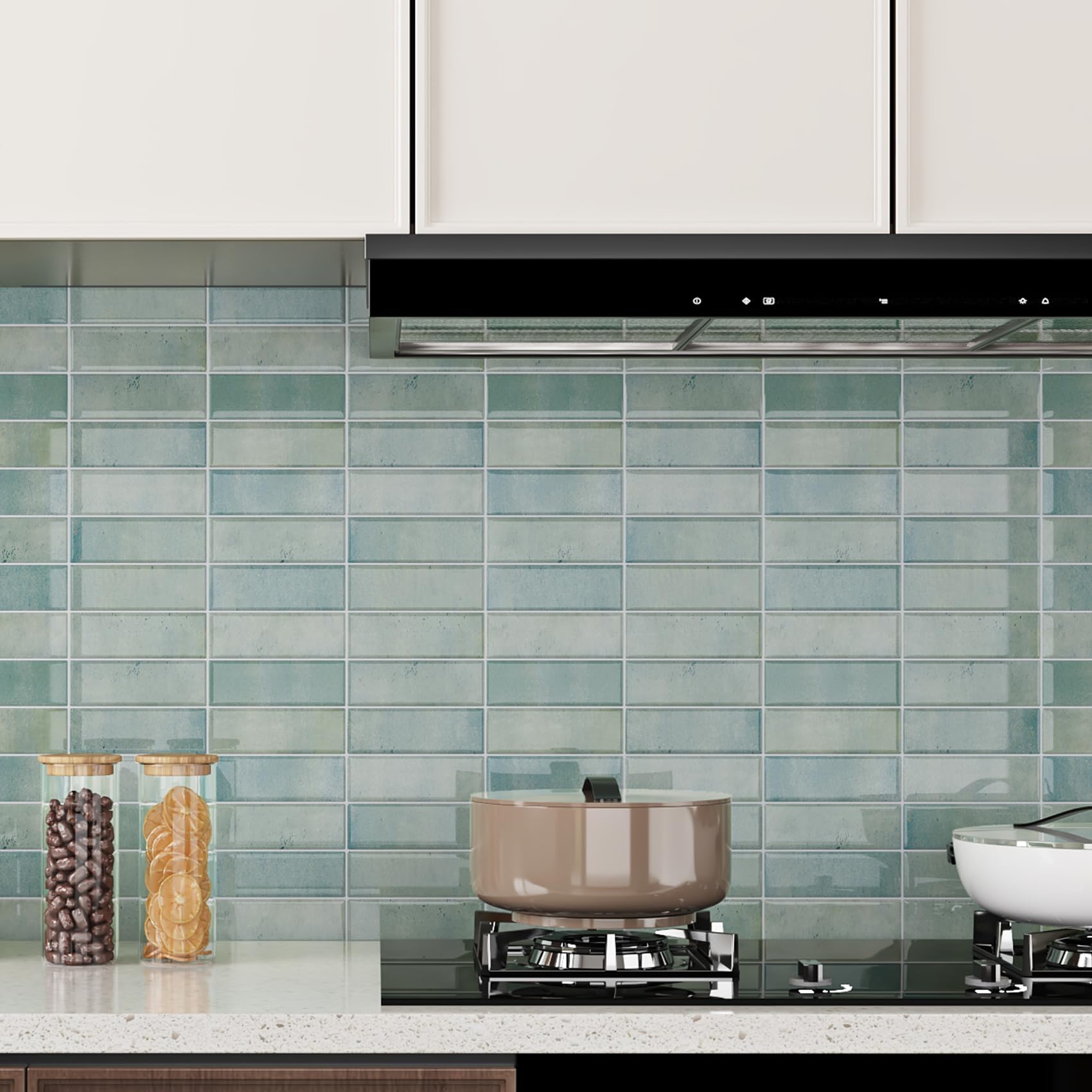 Livelynine Azulejos Adhesivos Baño 3D Verde Salvia Baldosas Adhesivas Pared Cocina 30x30CM Losetas Autoadhesivas Pared Baño Verde Agua 16 Piezas Lavable Metro Azulejos Adhesivos Cocina 3D Chimenea