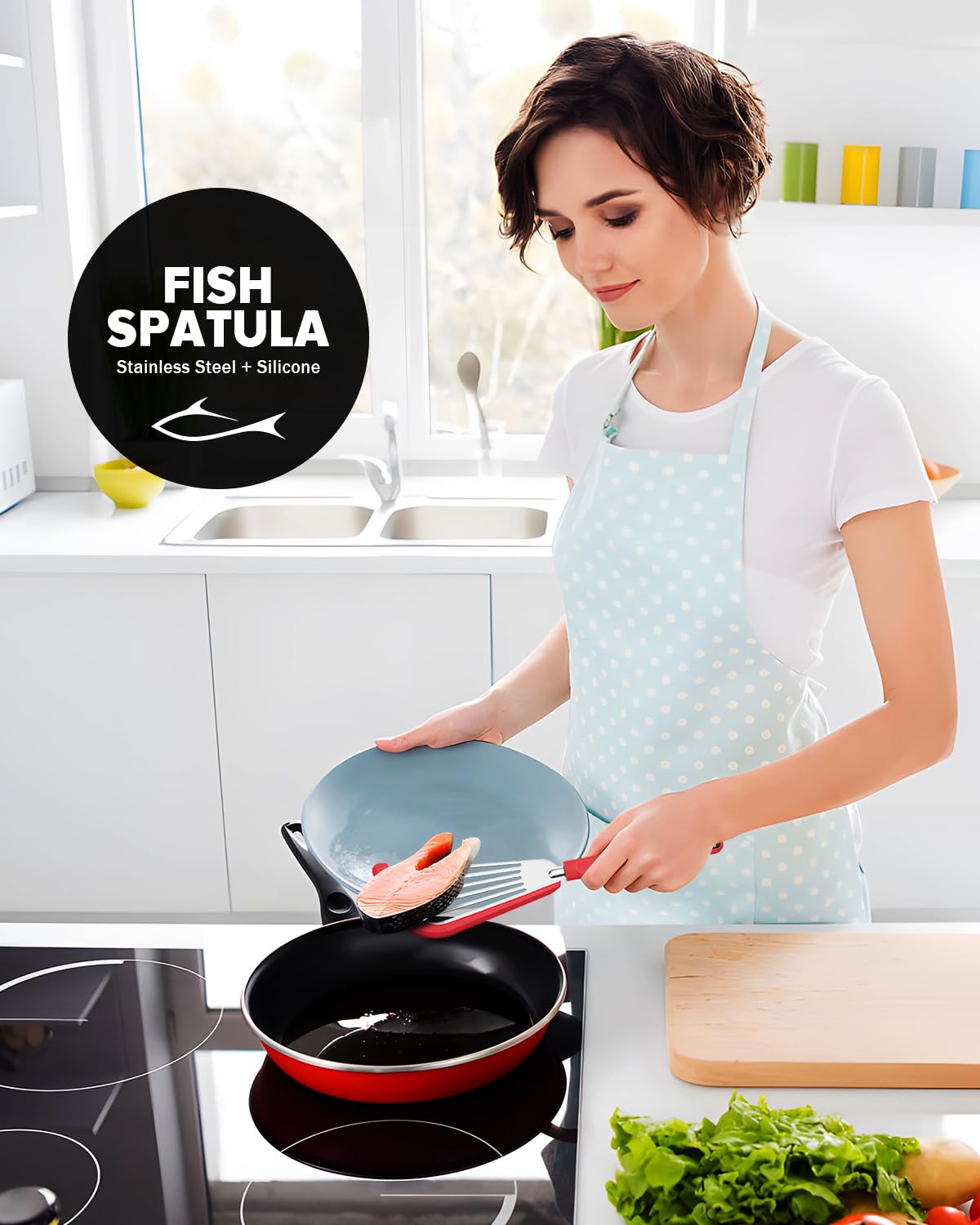 Juego de 2 espátulas de silicona para pescado, espátulas ranuradas finas para utensilios de cocina antiadherentes, resistentes al calor, flexibles, de acero inoxidable, para cocina, pescado, huevo,