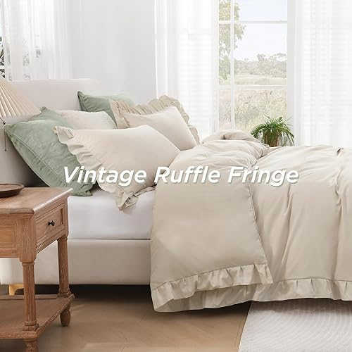 Miniatura 6 de Andency Juego de funda de edredón color caqui, tamaño matrimonial, 3 piezas, estilo rústico y elegante, con cierre de cremallera (79 x 90 pulgadas)