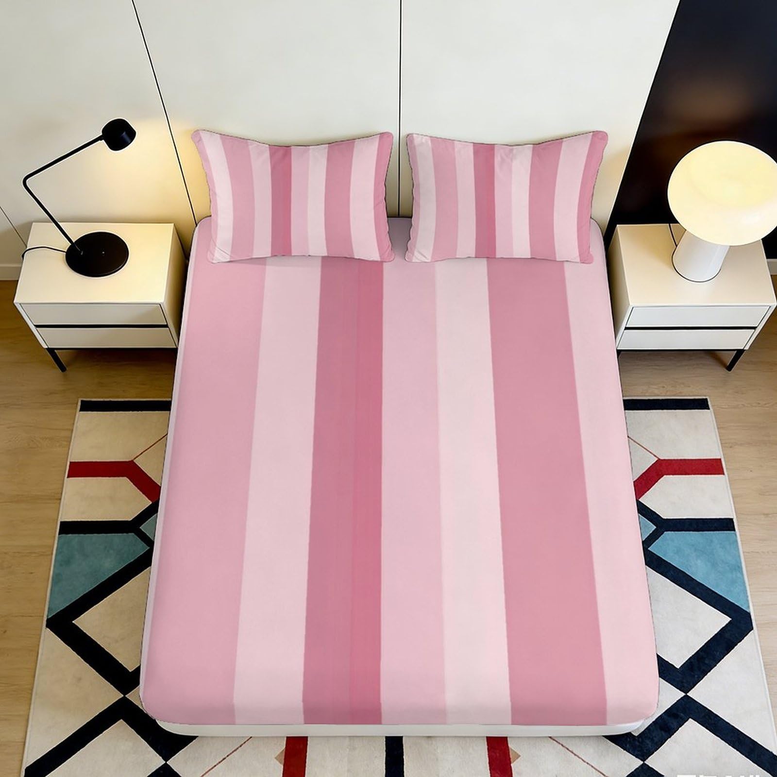 3D Printed Geometric Stripe Fitted Sheet Microfiber Deep Pocket Bedding, Elastic Hem for Adults, Geometric Stripe Mattress Fitted Cover Washable 90x200x25cm