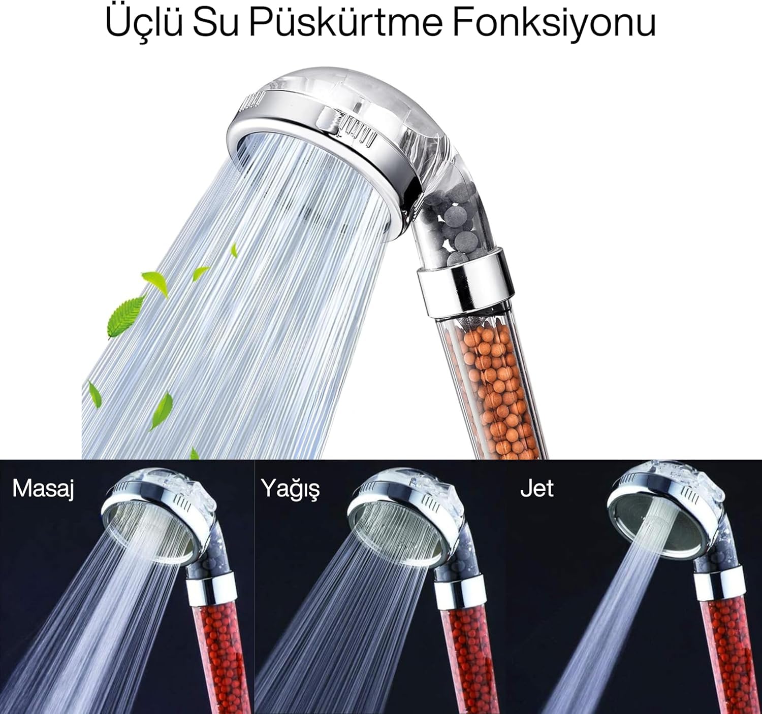 FEYZA YAPI Arıtmalı Yüksek Basınçlı Duş Başlığı Su Tasarruflu Filtreli El Tipi Duş Başlığı Kireç Önleyici Mineral Bilyeli Güçlü Tazyik Modern Banyo Kullanımı [Enerji Sınıfı A++]