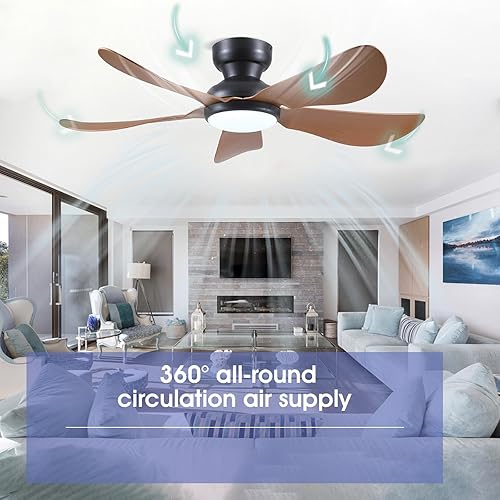 Miniatura 7 de Ventiladores de techo modernos de 46 pulgadas con luces, ventilador de techo de montaje empotrado con luz y control remotoaplicación, 5 cuchillas