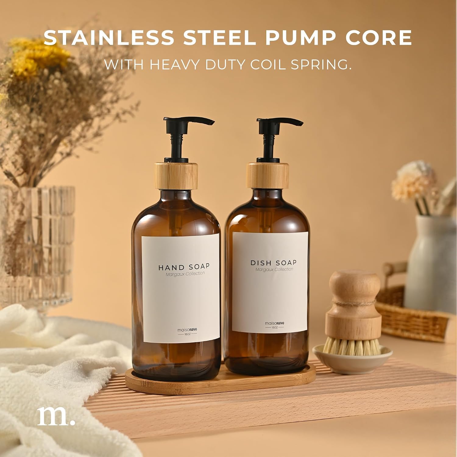 MaisoNovo Soap Pump Replacement - 2X Black Bamboo Pumps - Pump Dispenser - Soap Dispenser Pump Replacement - Stainless Steel Soap Pump - Pump for Soap Dispenser image 3