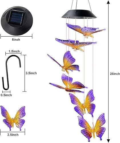 Miniatura 5 de JOBOSI Carillones de viento de mariposa regalos para mamá carillón de viento de mariposa campanillas de viento brillantes para decoración al aire