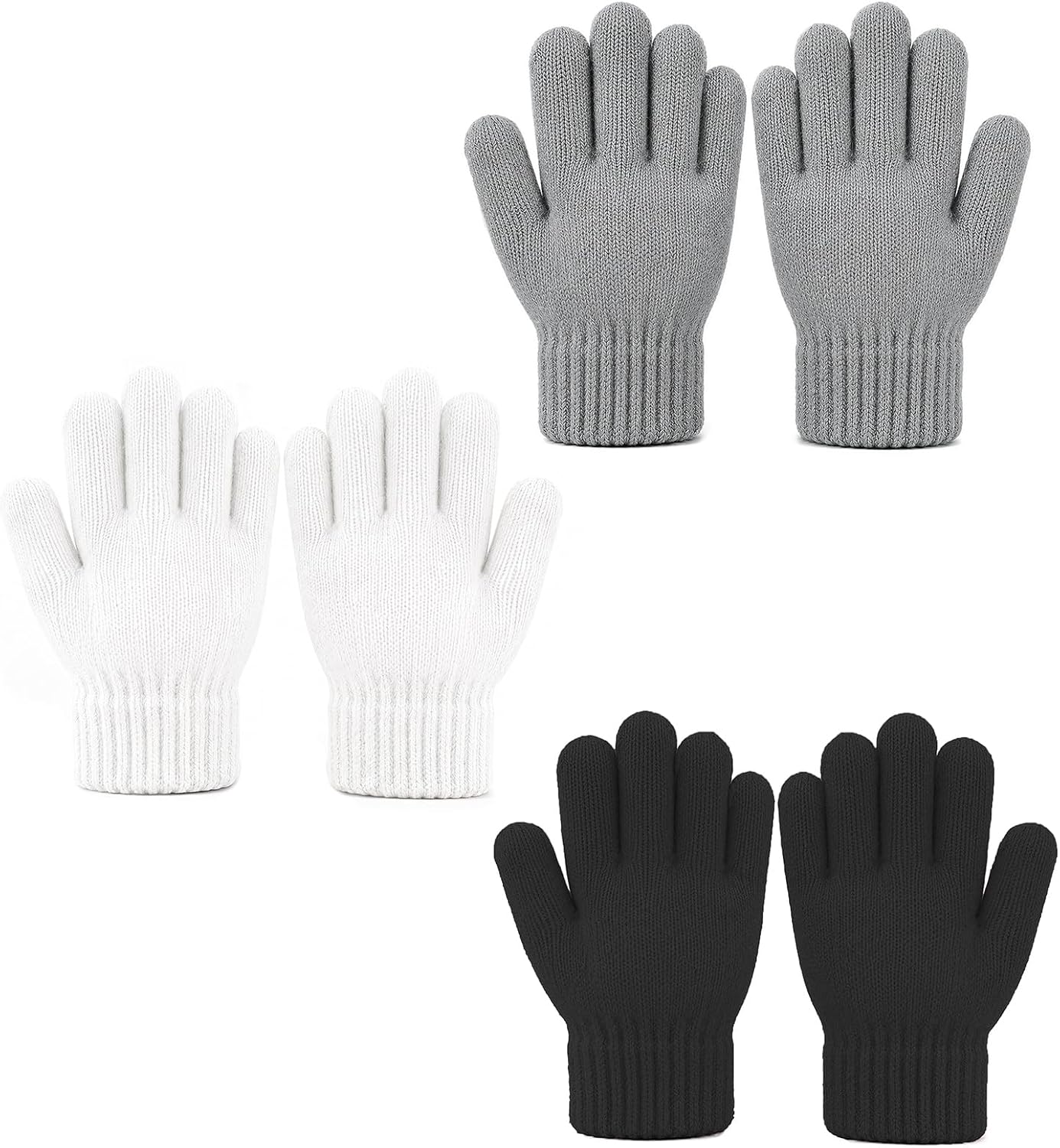 Durio 3 Pack Kids Gloves Stretch Knit Full Finger Winter Gloves for 5-11
