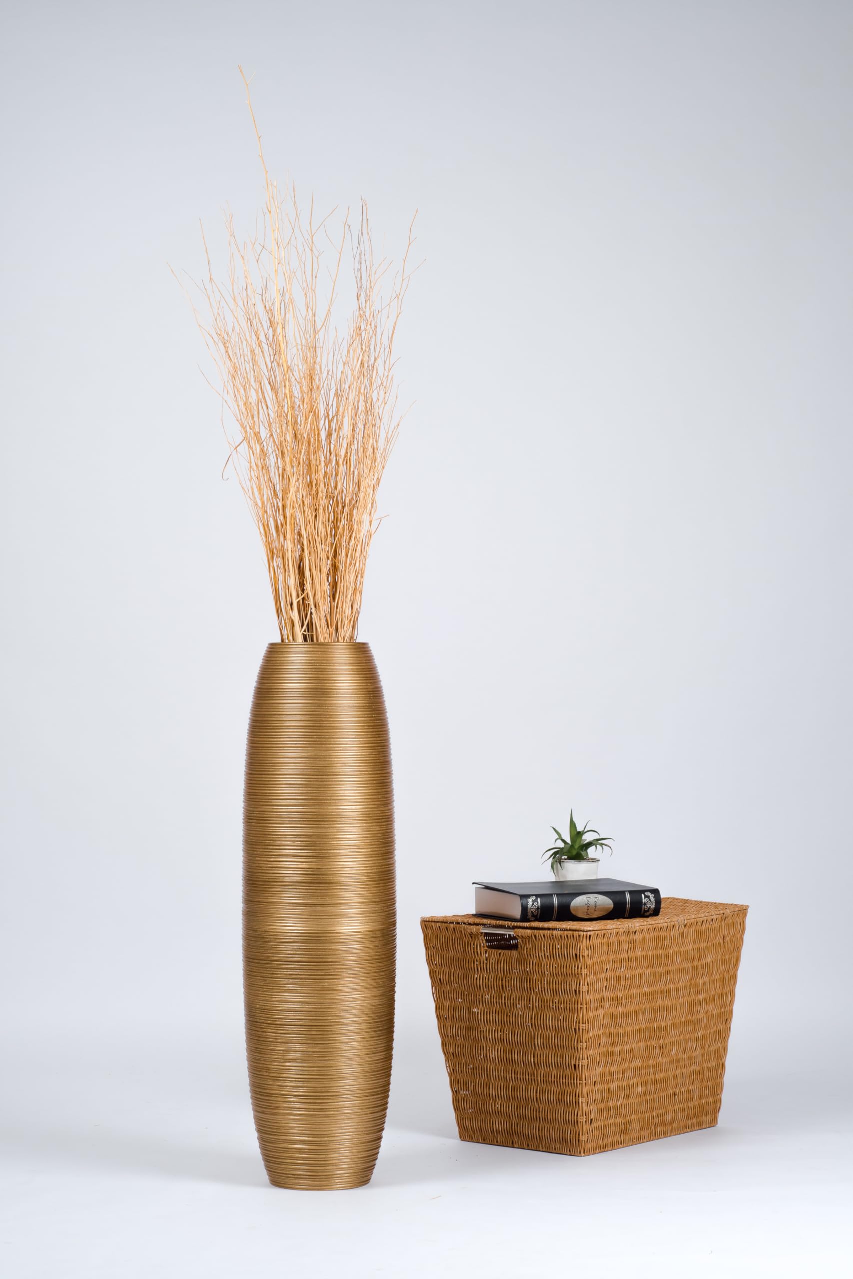 Leewadee Jarrón de Suelo Grande 85 cm Madera de Mango Pampa & Flores Secas | Jarrón Deco para Salón, para Ramas & Hierbas Secas. Más resistente que la Cerámica, sin Agua. Boho