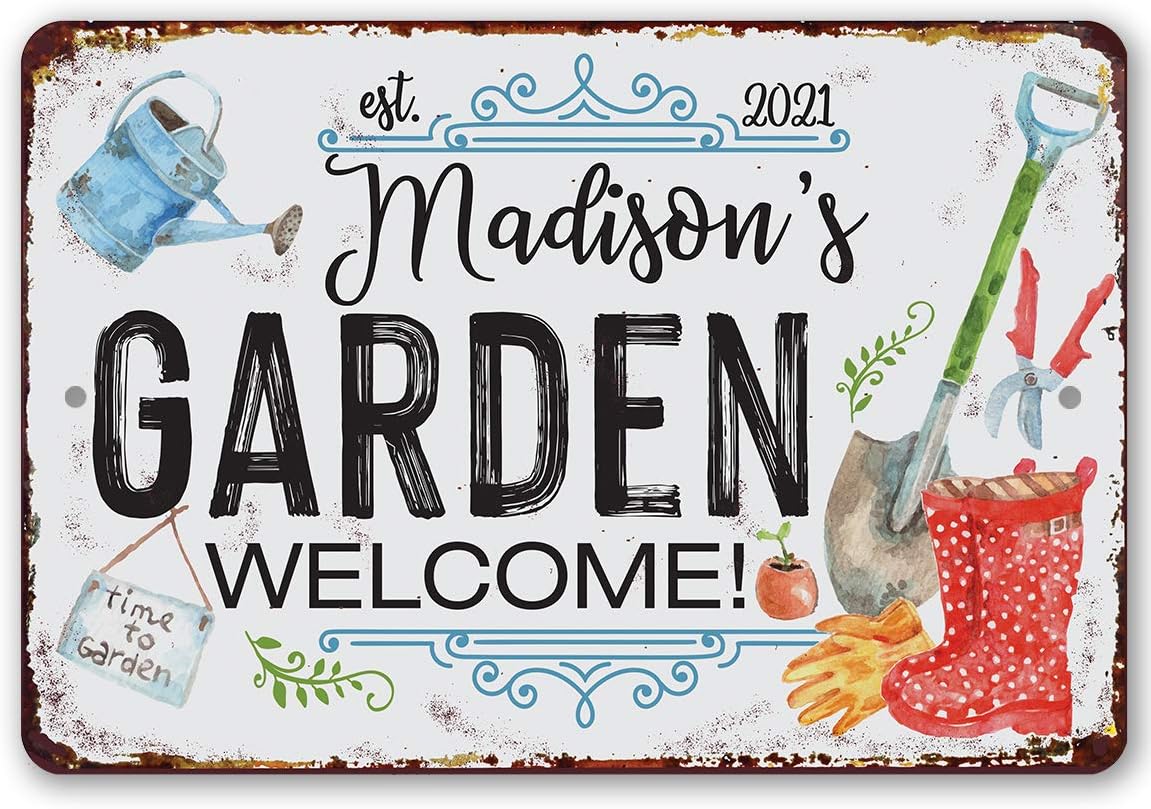 Personalized Garden Sign - Great Lawn Yard Plant Display, Green House Garden Tools Print and She Shed Decor, Great Gardeners Gift, 12x18 or 8x12 Indoors or Outdoors Vintage Durable Metal Sign