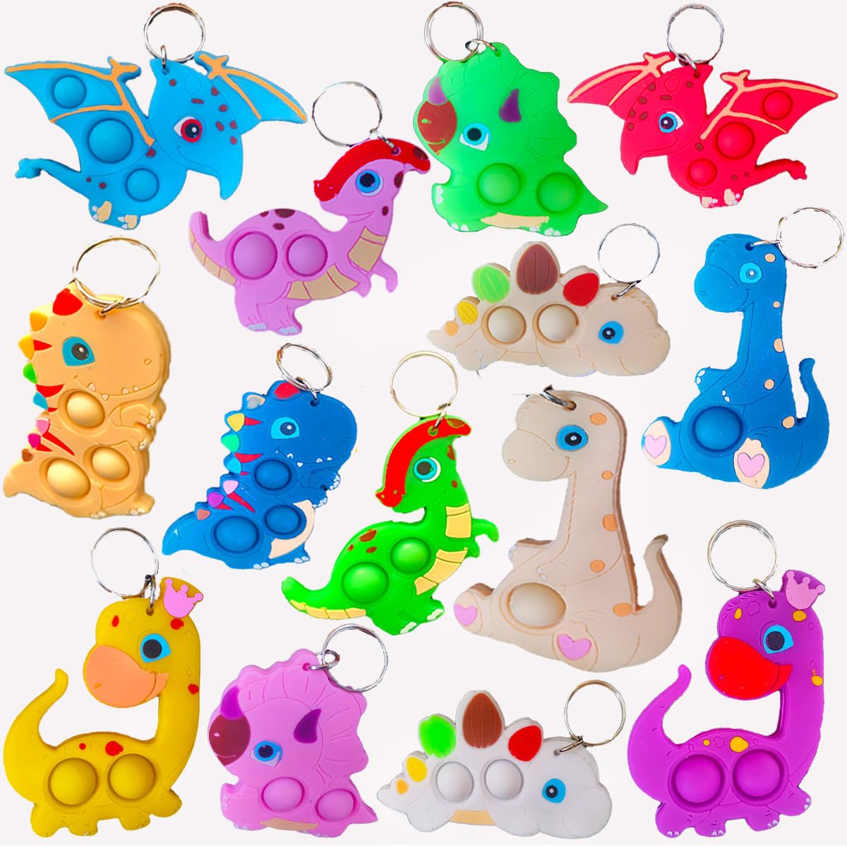 HOZKEAP 30 packs Bulk animal Mini pop Fidget Keychain，birthday Party Favors Supplies and Classroom summer Student Prize gifts