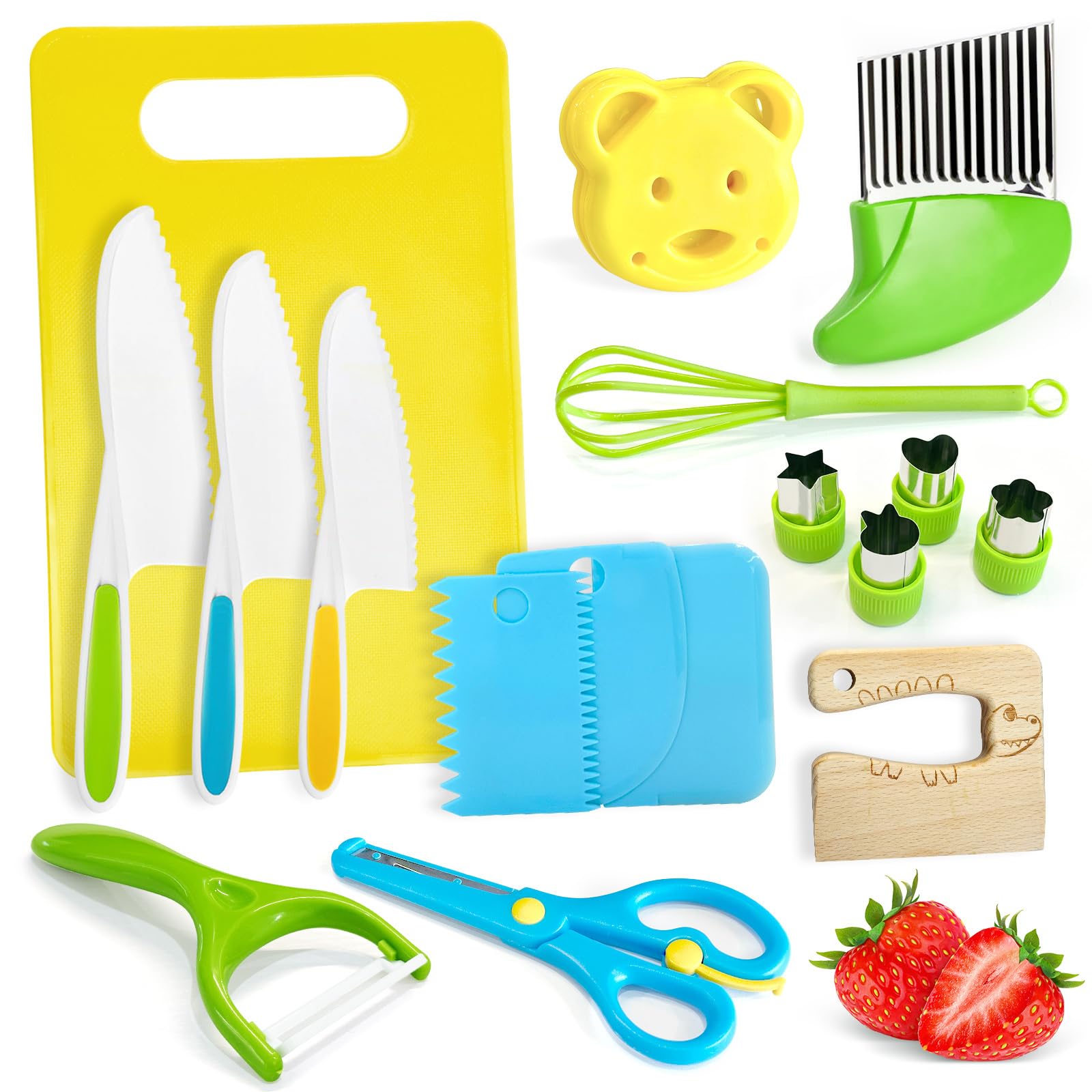 17 Pcs Kids Knife Set for Real Cooking Safe Kitchen Tools for Ages 4+