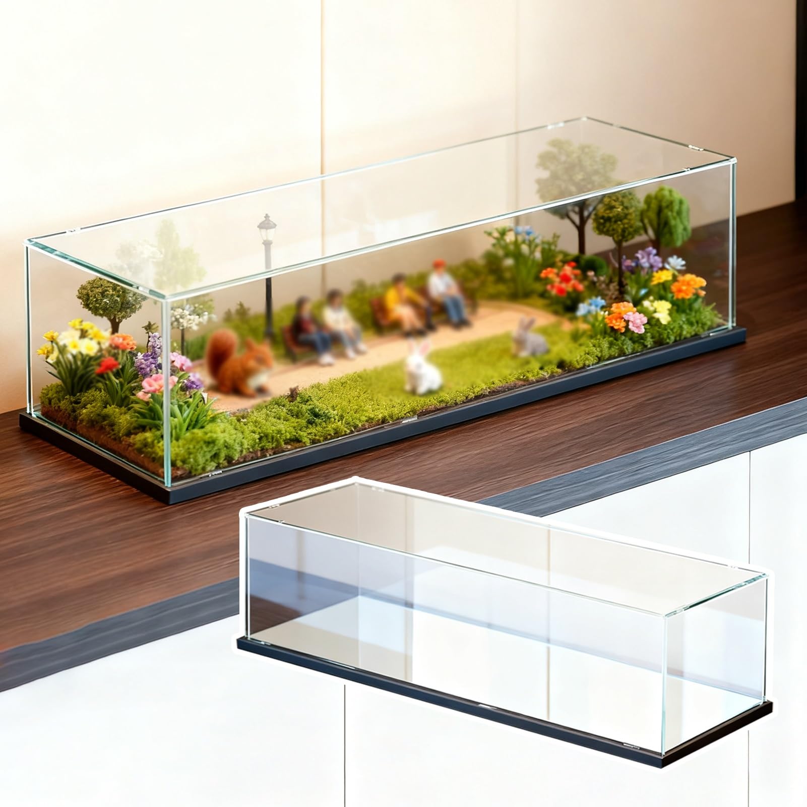 Teca Plexiglass Scatole Portaoggetti Lunghe con Base a Specchio, Scatola in Acrilico Trasparente Antipolvere, Contenitori Organizer Impermeabili Ampio Spazio Archiviazione(35x20xH35cm/14x8x14in)