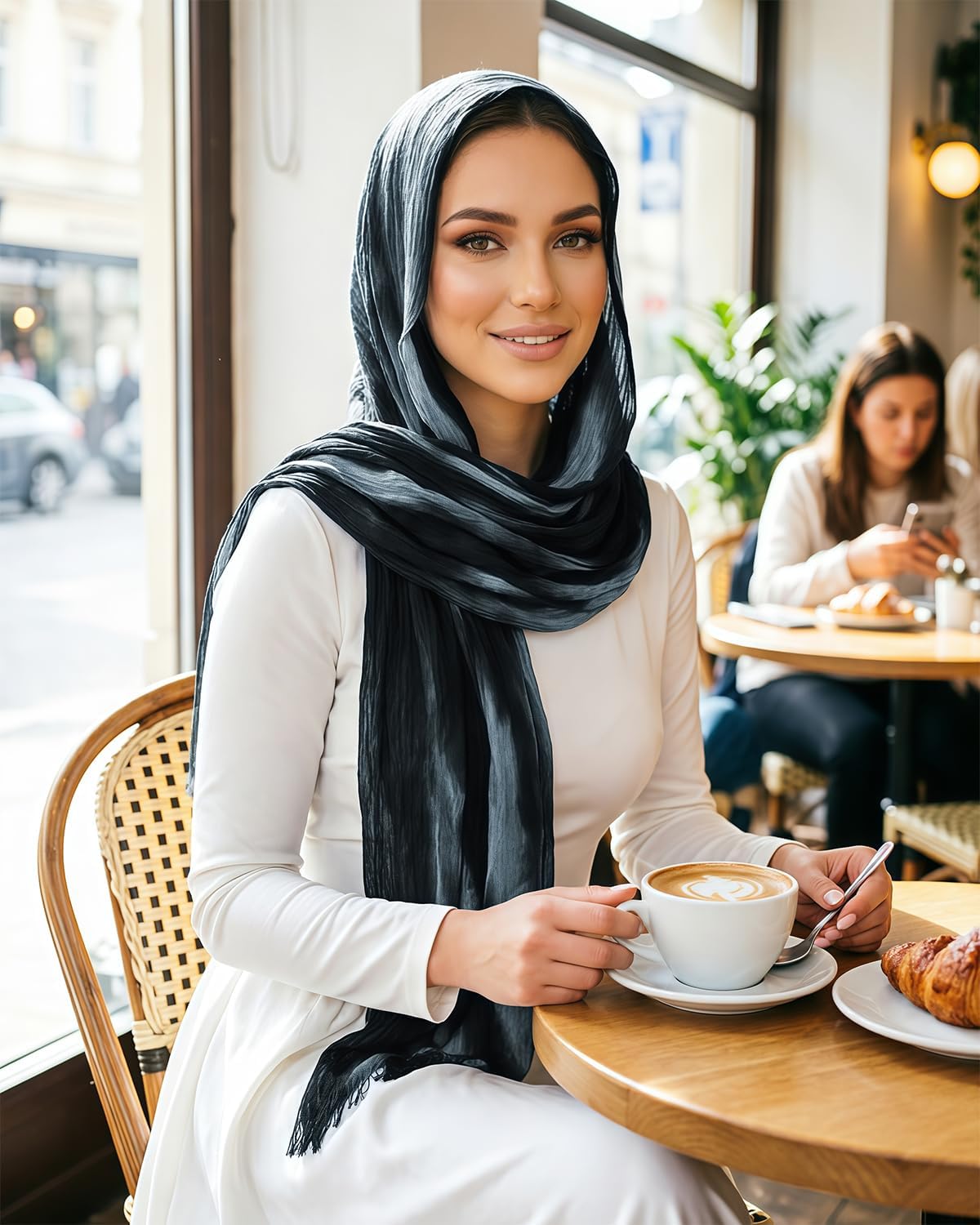 Women’s Gradient Tie Dye Hijab Scarf Soft Cotton Linen Headscarf Shawl Crinkle Printed Muslim Head Wrap