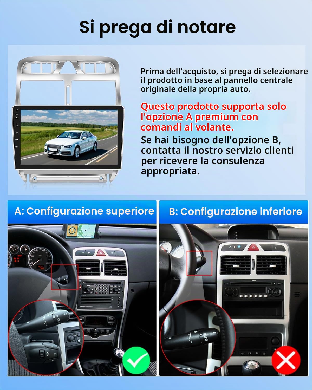 NHOPEEW 2+64G 9 Pollici Radio Android per Peugeot 307 2002-2013 - Wireless CarPlay & Android Auto, Navigazione GPS, Controllo del Volante, FM RDS, Split Screen