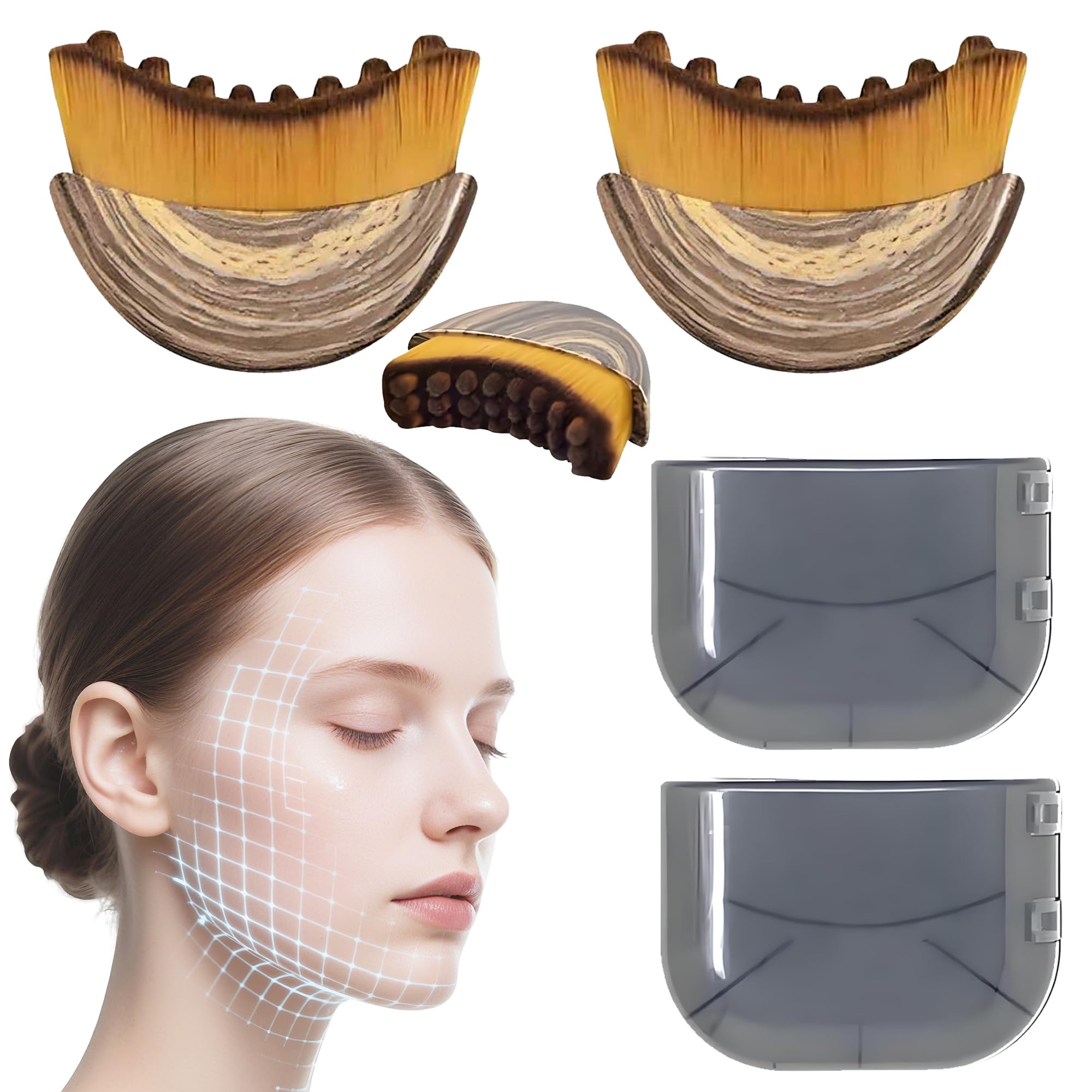 BFRAHD 2PCS Lymphatic Contour Face Brush,3-in-1 Lymphatic Drainage Massager&Sculpting Tool,Ultra-Soft Facial Brush for Puffiness Relief & Glowing Skin