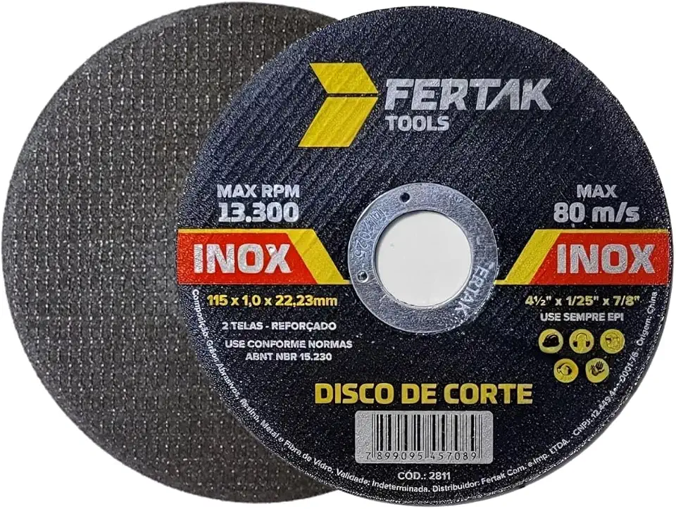 Disco de Corte Para Metal Aço Inox Ferro Esmerilhadeira 115x1x22mm | Fertak