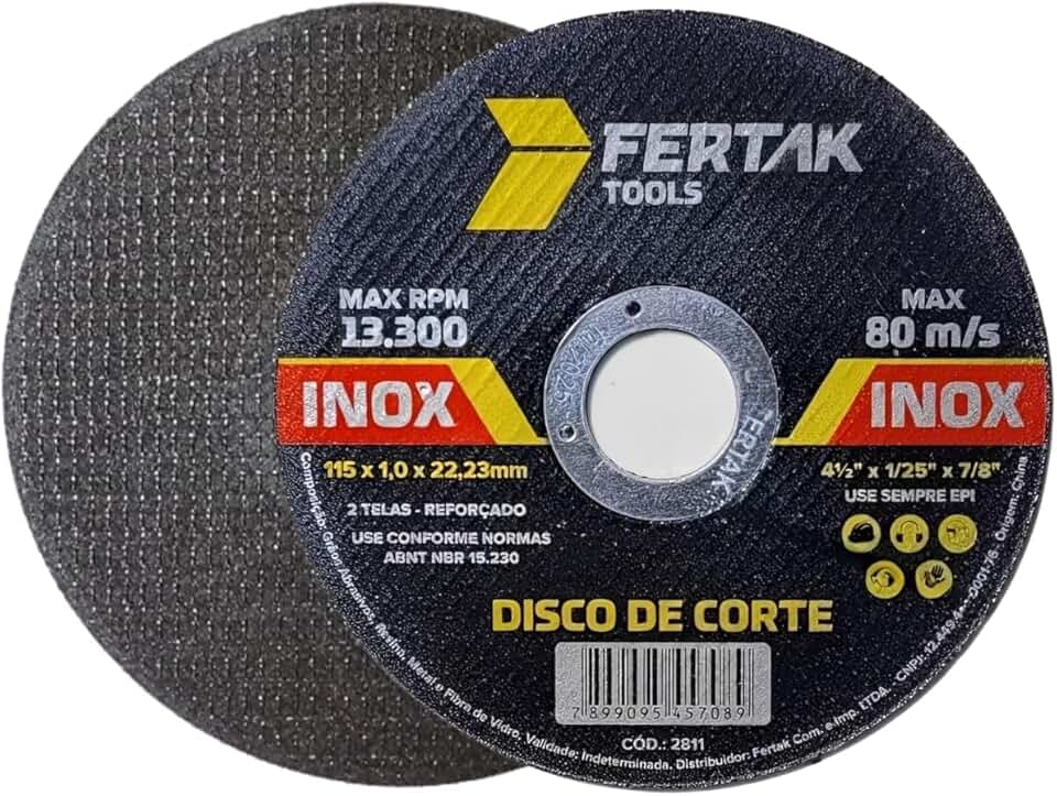 Disco de Corte Para Metal Aço Inox Ferro Esmerilhadeira 115x1x22mm | Fertak