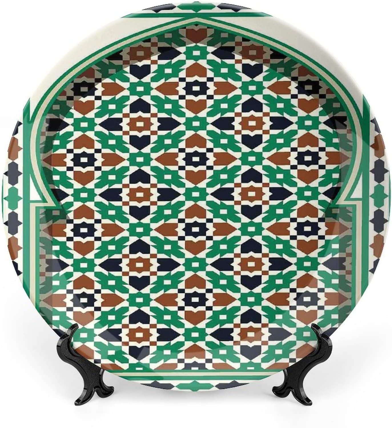 10 Inch Decorative Plate, Moroccan Ceramic Plate, Middle Eastern Moroccan Arch with Medieval Floral Retro Print Ceramic Wall Hanging for Fine Dining For Upscale Events, Dinner Parties, Weddings