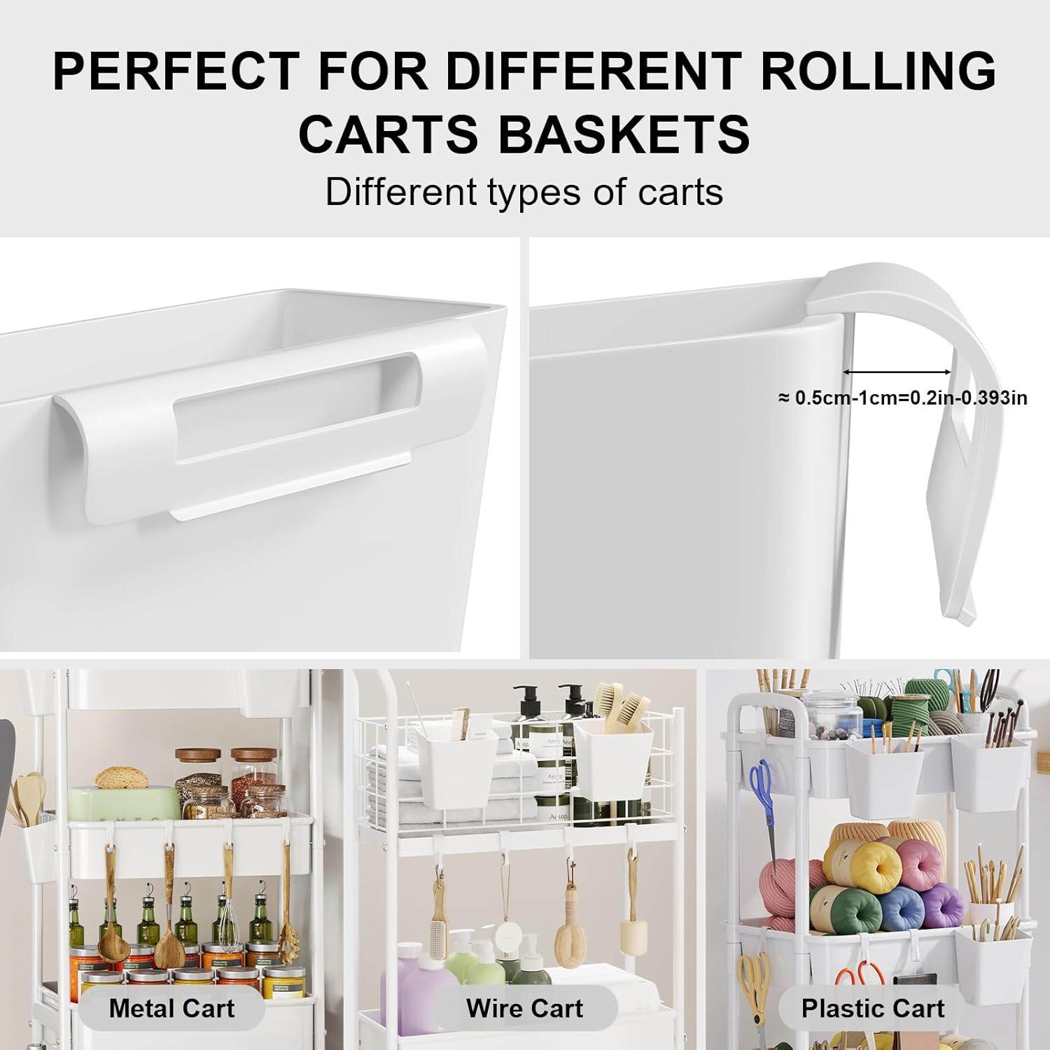 Rolling Cart Accessories, 6 Pack White Plastic Hanging Cup Holders, Rolling Cart Accessories with 6 Cup Holder and 6 Hooks, Utility Carts Accessories, Utility Cart Cup Holder, Craft Cart Organizering - Image 6