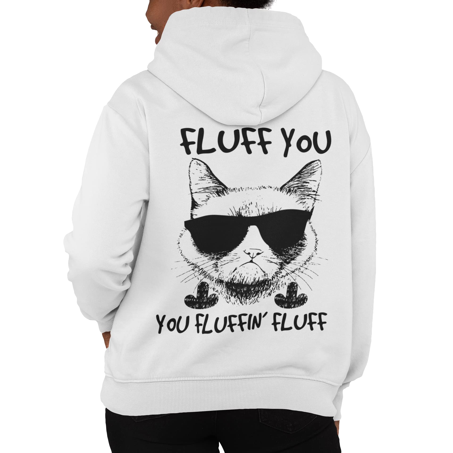 Miękka damska bluza z kapturem z nadrukiem - luff You Fluffin Fluffin - słodki kot, sweter dla miłośników zwierząt, bluza z kapturem z zabawnym kotem i zabawnym napisem w rozm. XS-XXXL