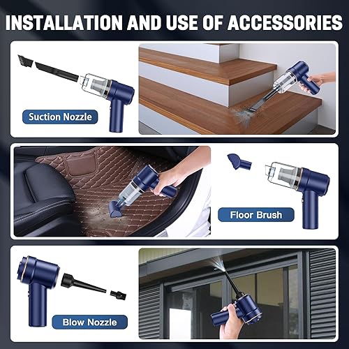 Miniatura 8 de Lovyi Aspiradora inalámbrica, mini aspiradora de mano, aspiradora de automóvil pequeño con LED, plumero de aire eléctrico y aspiradora 2 en 1