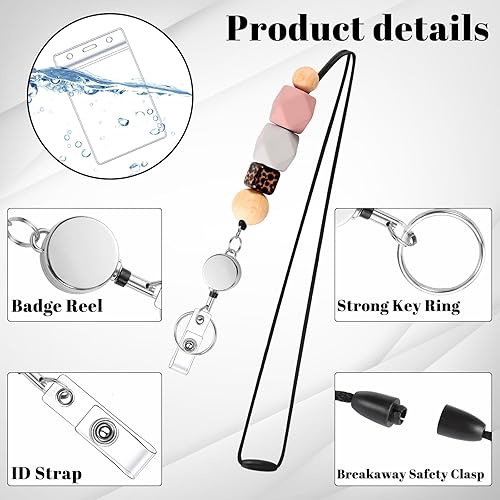 Miniatura 3 de Juego de cordón retráctil 6 en 2 para tarjetas de identificación, cordón para profesores con soporte de identificación, bonitos cordones para