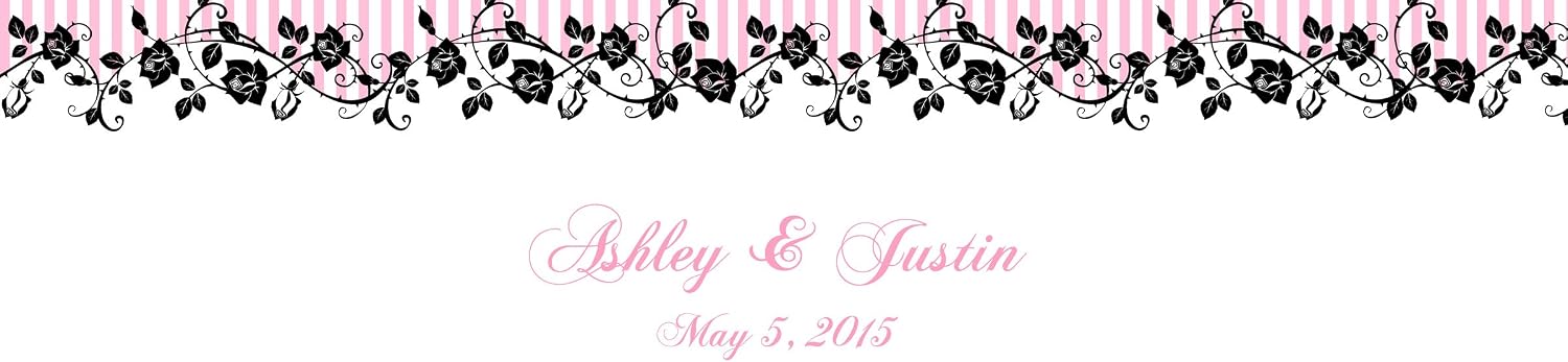 100 Pink Stripes and Roses Wedding Anniversary Engagement Party Water Bottle Labels 8"x2"