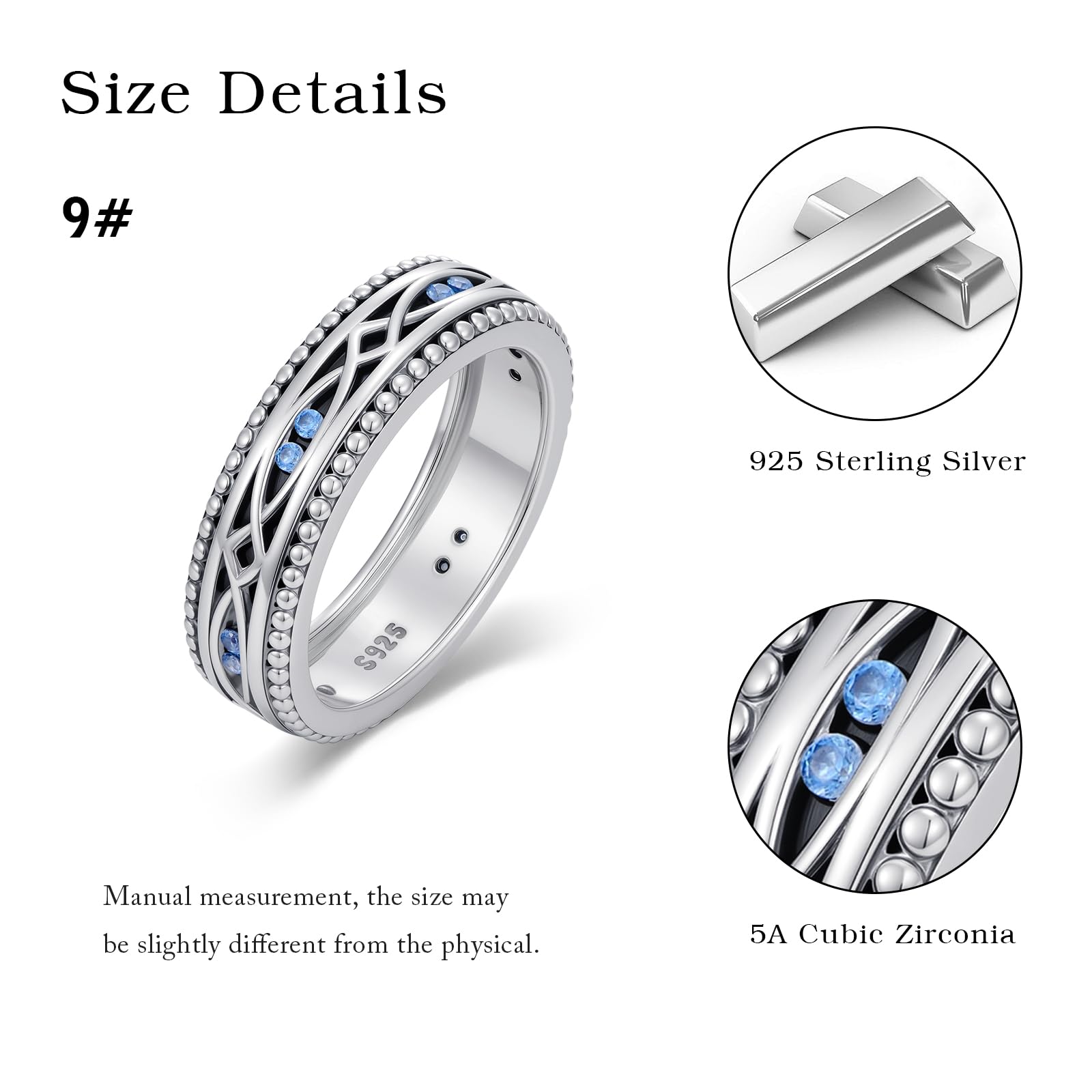 REDSUN Evil Eye Ring S925 Sterling Silber Böser Blick Geschlossener Ringe #6-12 Schutzring Nicht drehbarer Amulett Geschenk Schmuck für Herren Damen Mädchen Mutter