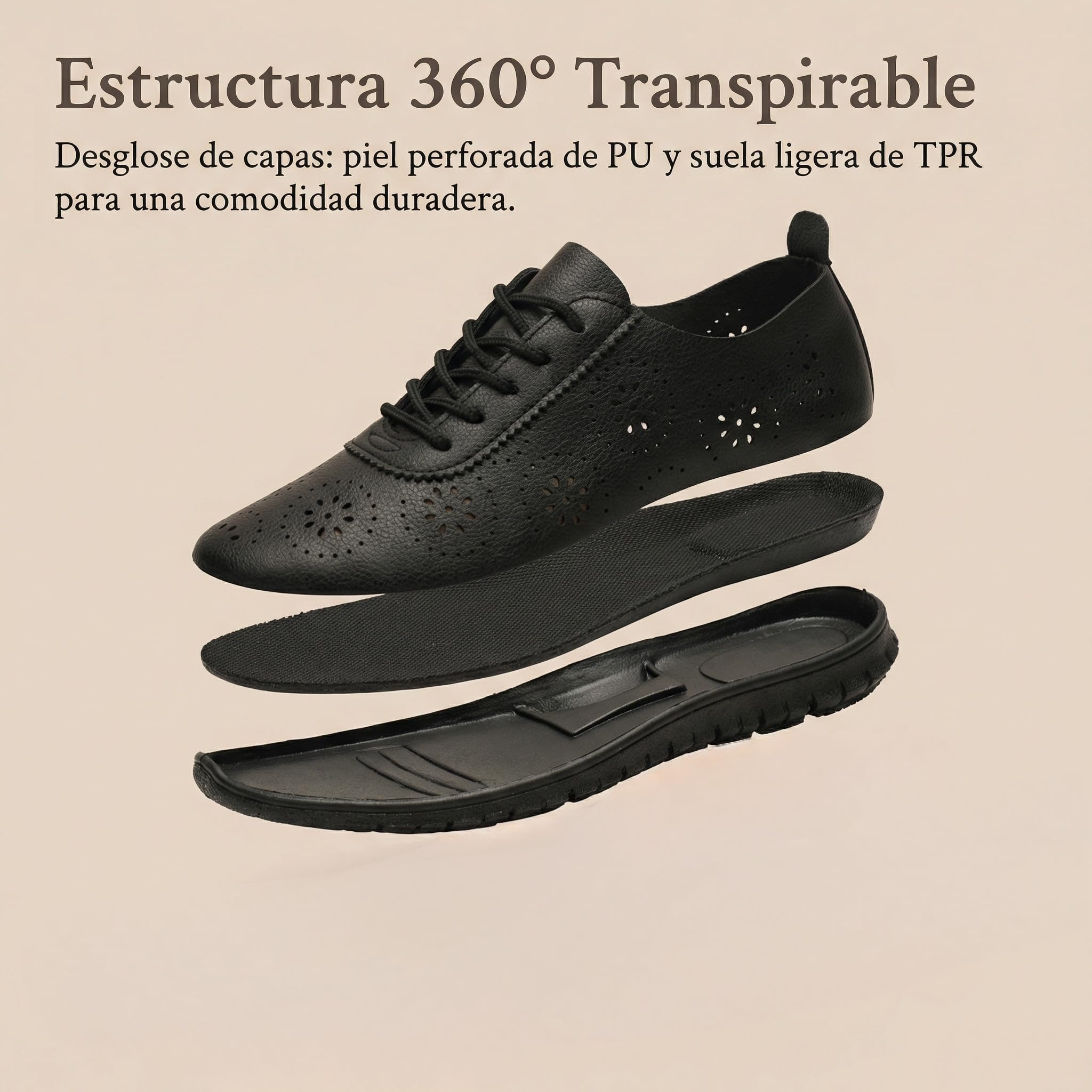 GLAMORA Zapatos Mujer Cordones Calados Transpirables Cómodos Ligeros Suela Flexible Antideslizante Plantilla Blanda Punta Fina Calzado Verano Ajuste Cómodo