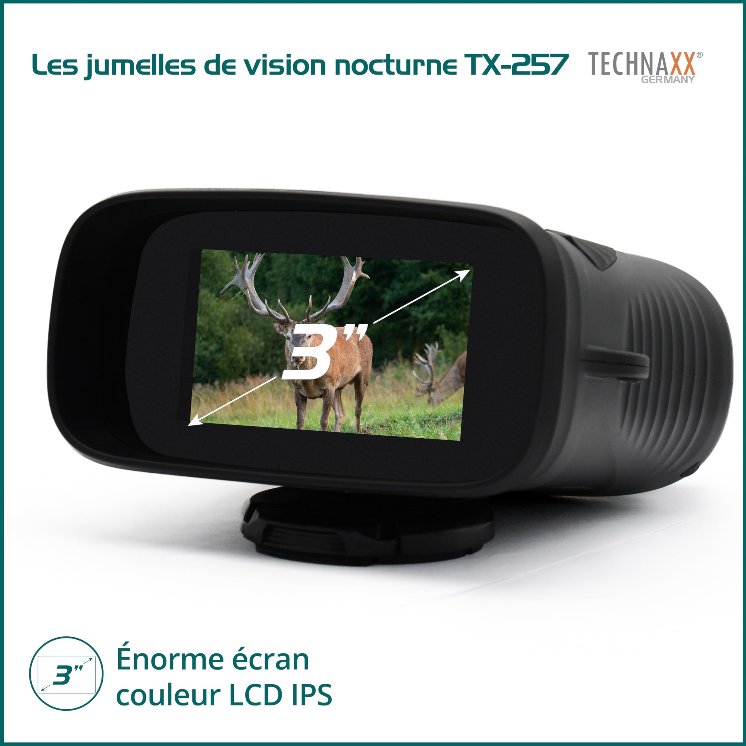 Technaxx Appareil Vision Nocturne – Vidéo Full HD 1080p & Photo 40MP – Grossissement Optique 4X, Zoom Numérique 8X – LED IR 850nm Jusqu’à 150m – Écran IPS 3 Pouces – pour Chasse et Outdoor - TX-257