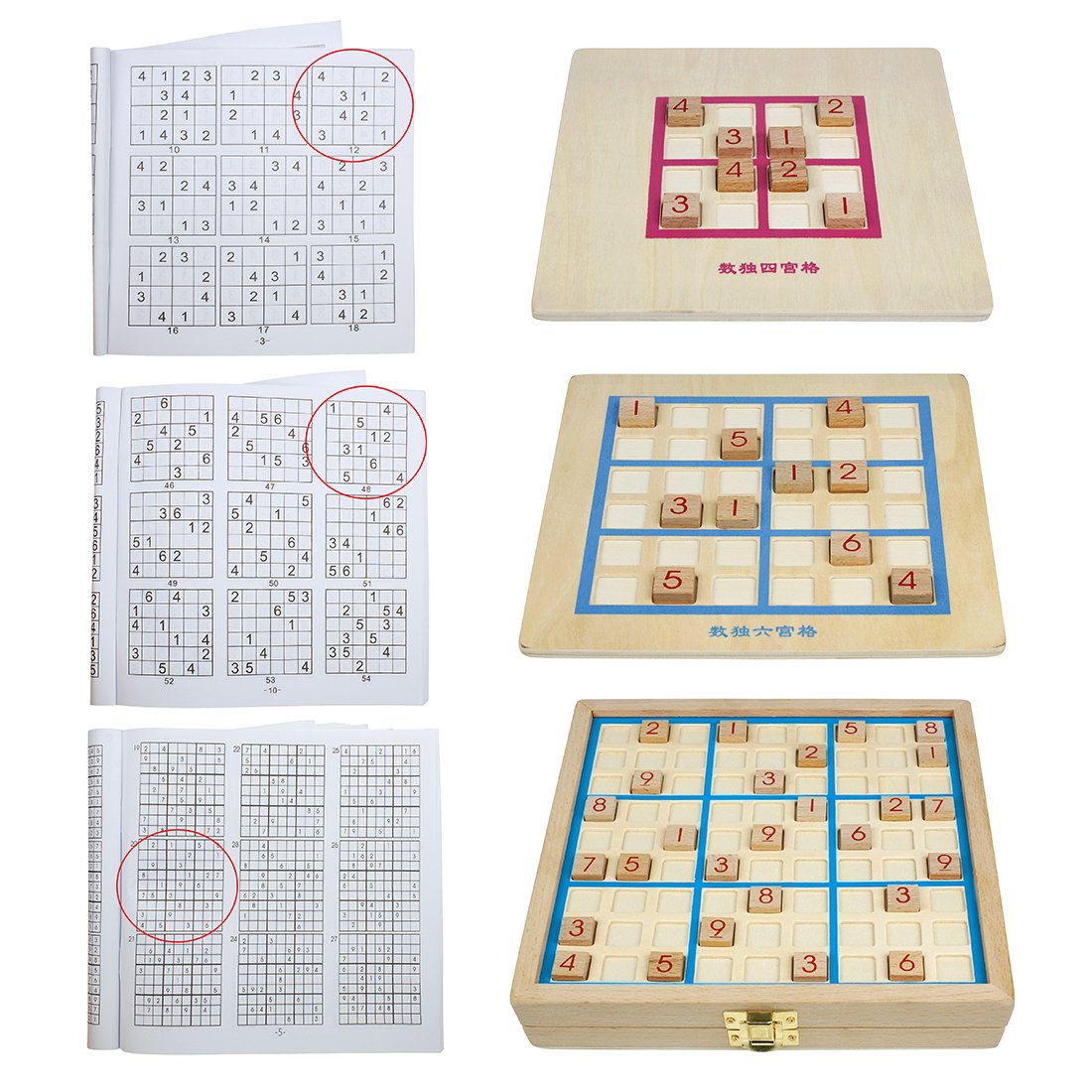 Andux Zone Sudoku Tablero Caja 3-en-1 De Madera Número de Lugar Juguete SD-03 (Azul)