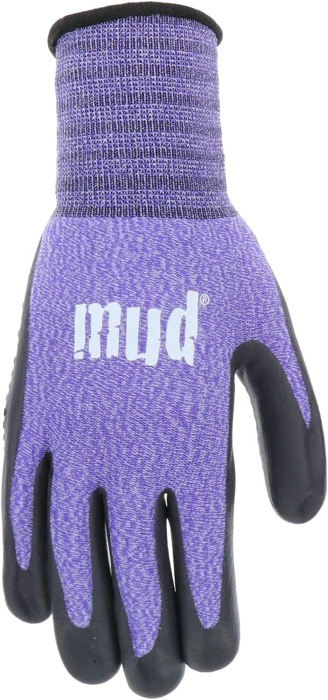 Mud Grip Women's Nylon Seamless Knit Shell Water Resistant Dotted Nitrile Palm Gardening Gloves