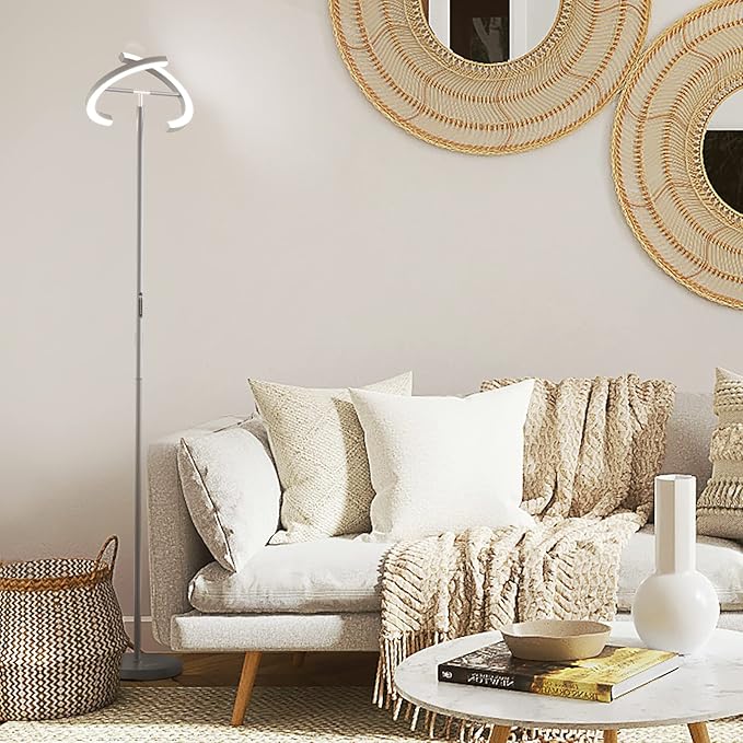 FIMEI FIMEI Staande lamp, met afstandsbediening en touch-bediening, 3000 K-6000 K, kleurtemperatuur en continu dimmen, moderne leeslamp voor woonkamer, slaapkamer, kantoor, grijs photo 2