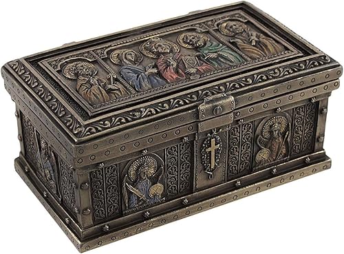 Veronese Design Caja rectangular de 5 pulgadas para baratijas de altar de santos católicos, resina fundida en frío, acabado de bronce, decoración