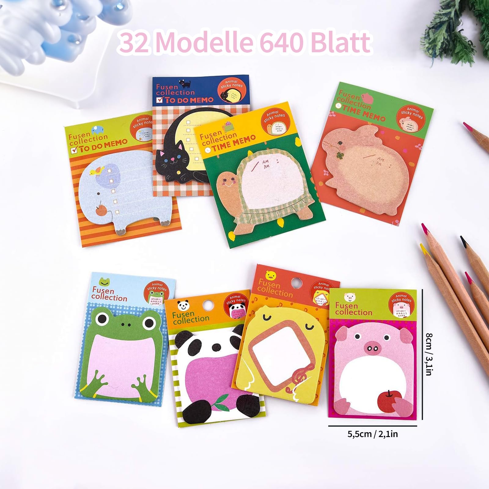 32 Pezzi Blocchetti Memo Adesivi Animali Colorati - 640 Foglietti Sticky Notes Per Ufficio E Scuola - Foto 11