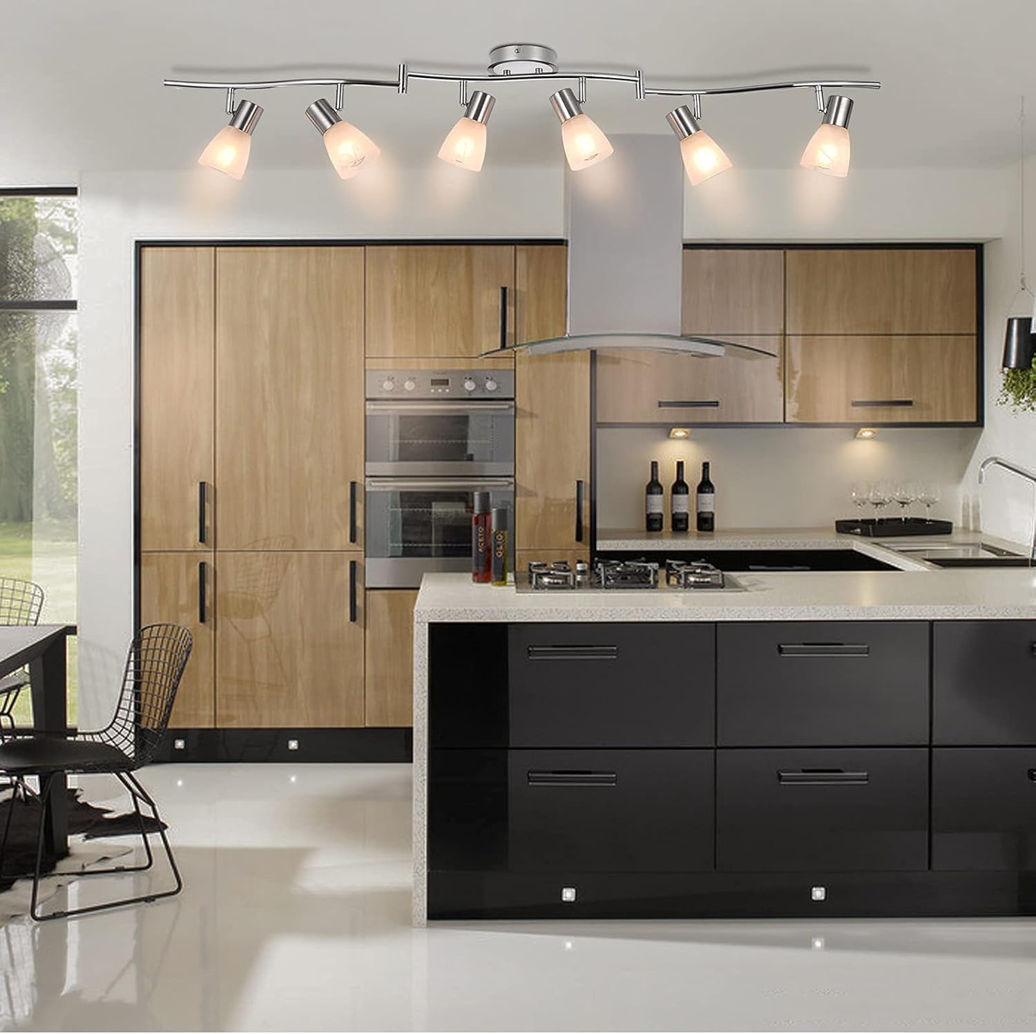 HiBay Modern 3-Light Round Track Lighting with Glass Lampshades and Adjustable 6-Light Folding Ceiling Lights (Bulbs Incl)