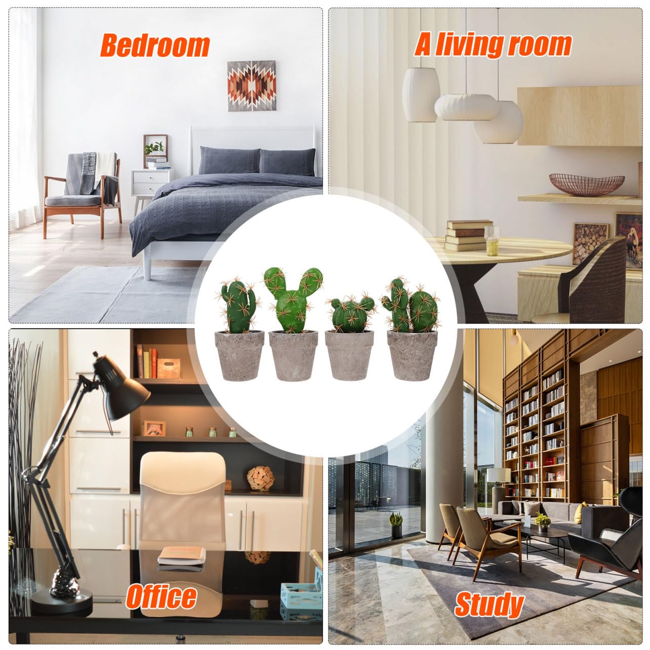 Holibanna Set 4 Piante Grasse Finte Effetto Naturale e Fresco in Polpa Facile Cura per Decorazione Casa e Ufficio per Scrivania e Soggiorno
