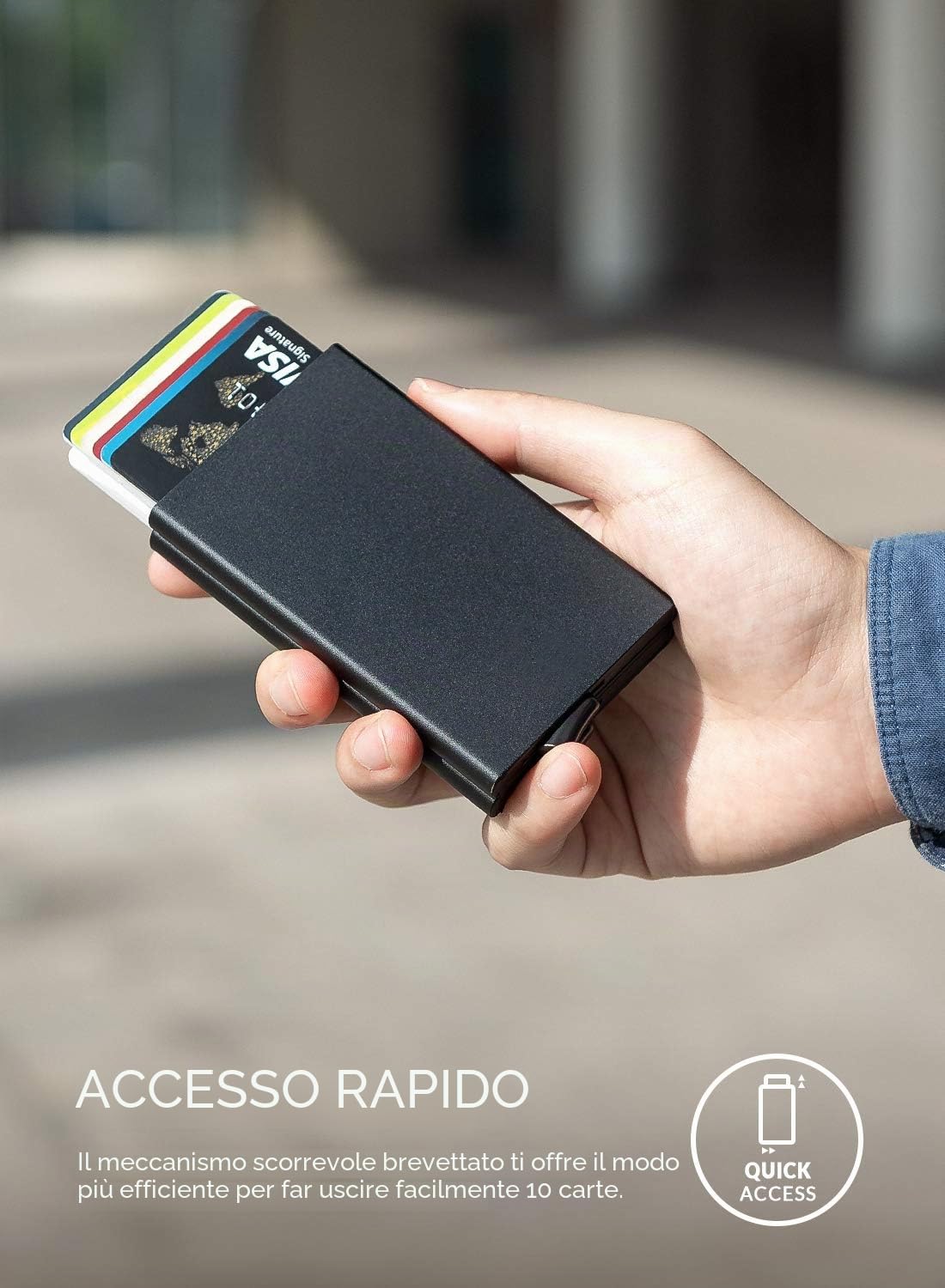 VULKIT ALPHA Portacarte di Credito da Uomo Anti RFID Portafoglio Metallo Custodia Doppio Automatico Porta Carte Credito Alluminio Rigido10-14 Carte