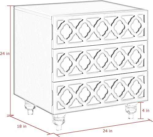 Miniatura 9 de Inspired Home Pablo - Mesita de noche con espejo brillante, 3 cajones, mesa auxiliar, moderna, acrílica Lucite
