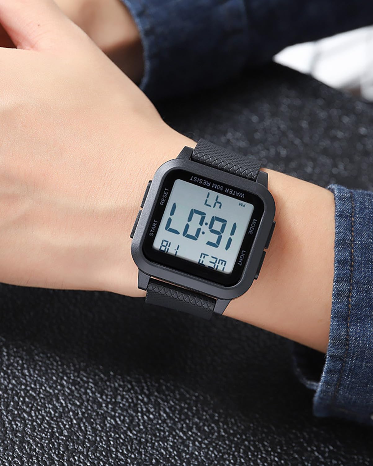 BESTKANG Unisex LED Digital Watch Women Men Digital Sports Watch Fashion Simple Luminous Waterproof Watch (Black-White)