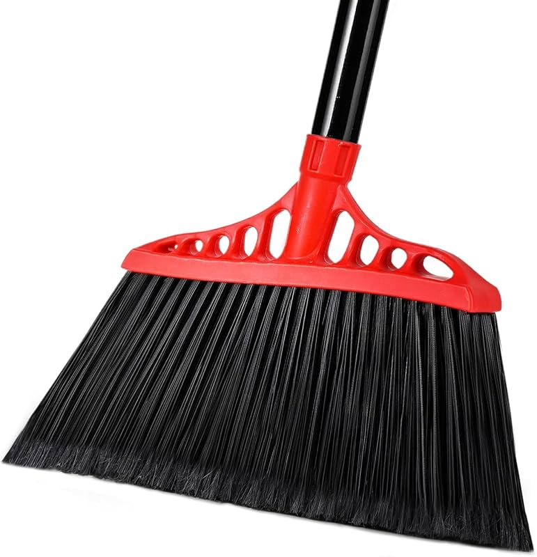 Escoba resistente escoba comercial para interiores y exteriores de 55 pulgadas | con cerdas rígidas para garaje, patio, cocina, acera, madera, azulejos, hormigón, limpieza del hogar (negro y rojo)