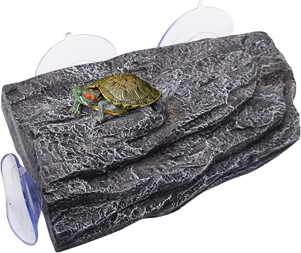 Turtle Basking Platform,Fish Tank Aquarium Tortoise Climbing Platform with 3 pcs Suction Cups,Float Resting Terrace for Frogs, TerrapinsArtificial Bark,Rock Grey