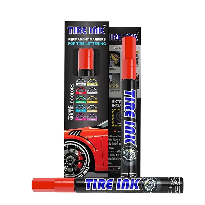Caneta para Pintura de Pneus Tire Ink Vermelha, Ponta Fina de 0,5 mm, Kit com 2 Unidades