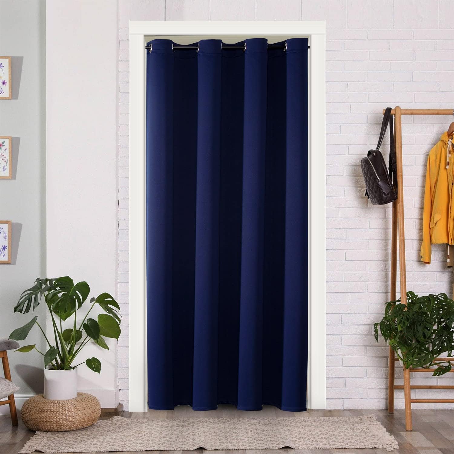 ChrisDowa Blackout Door Curtains for Doorway Privacy, Grommet Closet Curtains for Bedroom Closet Door, Thermal Insulated Doorway Cover Room Divider Drapes (1 Panel, Navy Blue, 34 x 80 Inch)