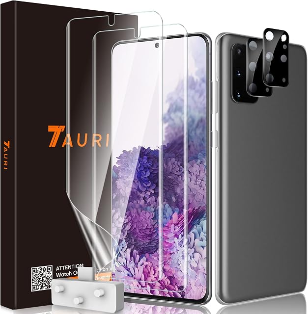 TAURI Screen Protector for Samsung Galaxy S20 plus 6.7 inch and S20+ 5G 2 Pack S20 plus Flexible TPU Film + 2 Pack S20 plus Tempered Glass Camera Lens Protector HD-Clear Bubble Free