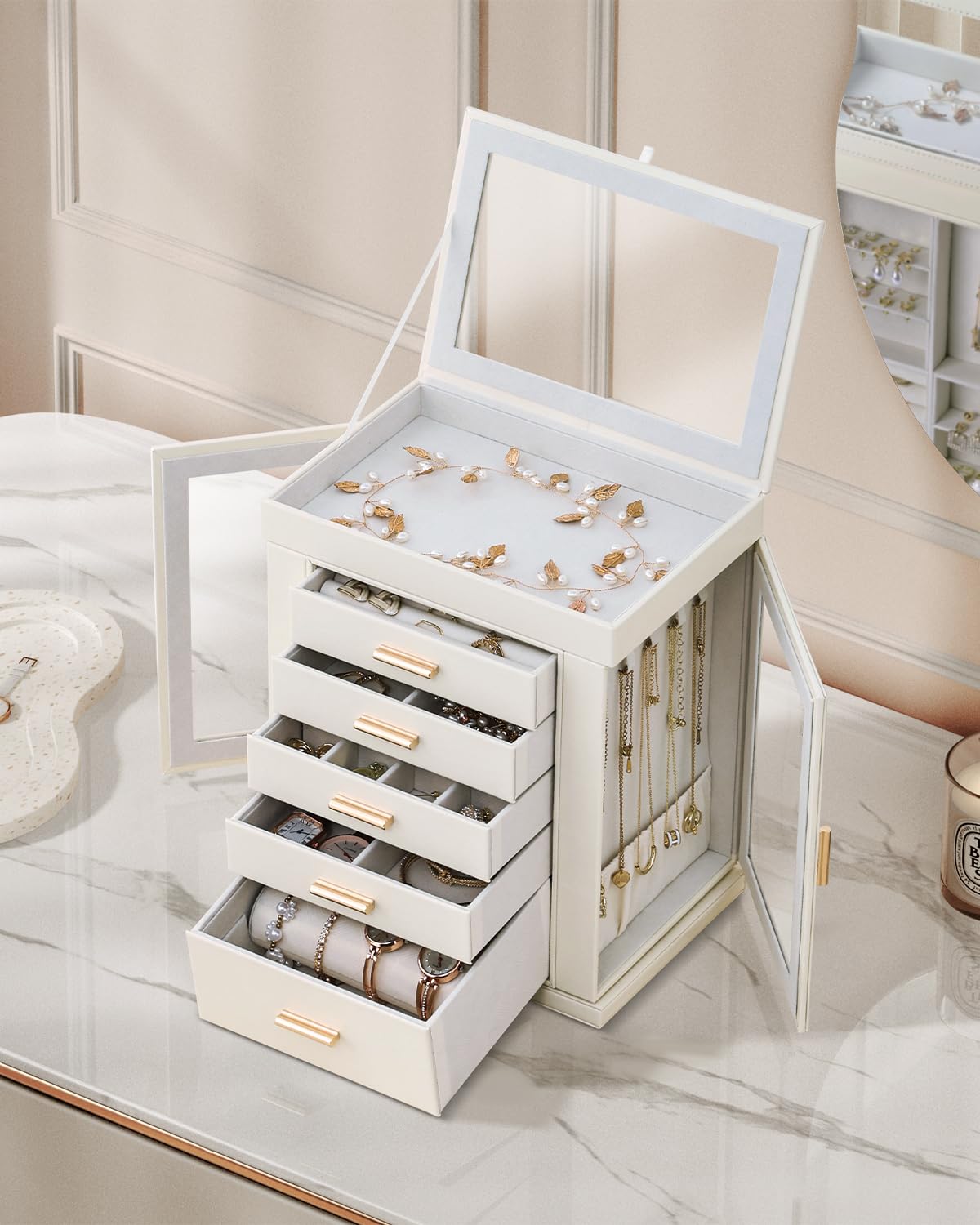 Amazon｜CASEGRACE ジュエリーボックス 360度回転 6段 オーガナイザー