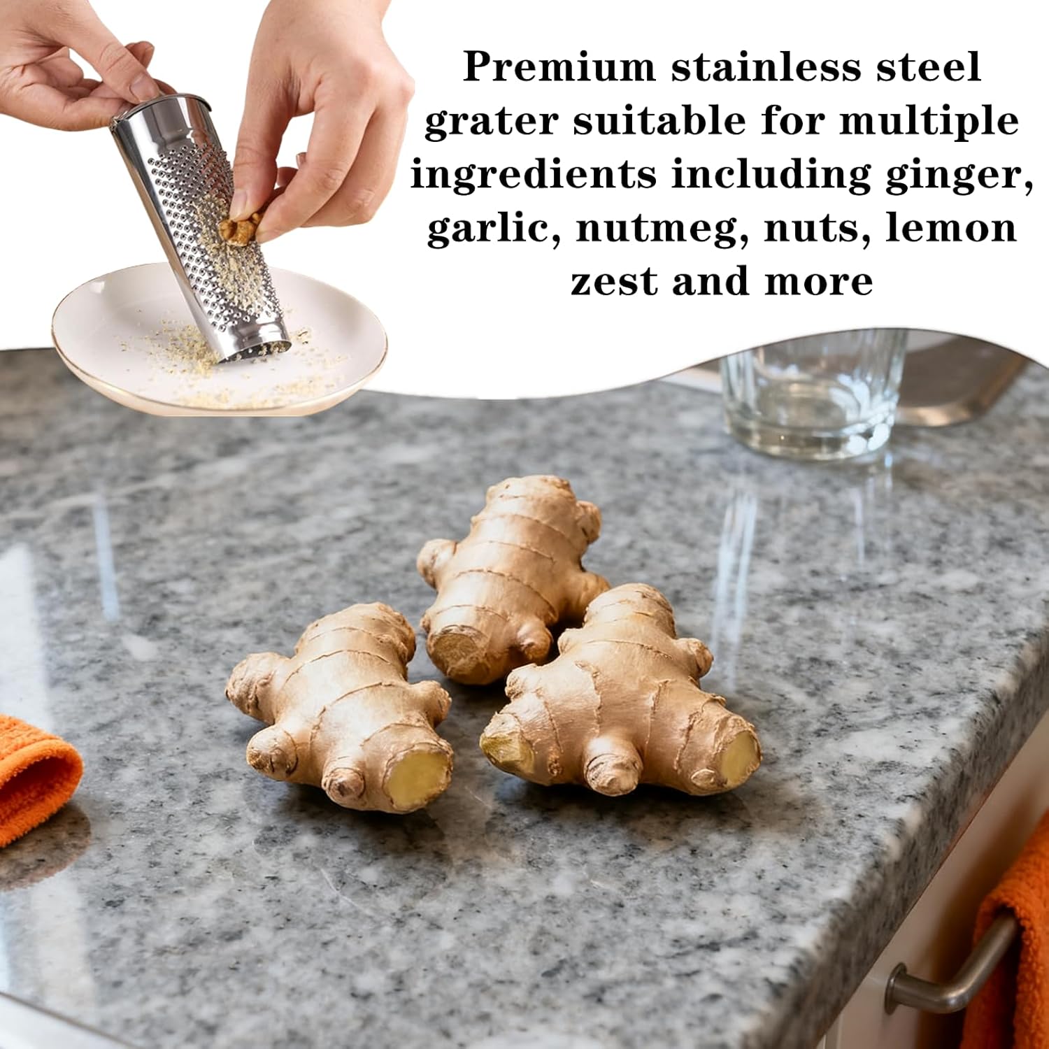 2 Pcs Ginger Grater Multifunctional Stainless Steel Garlic Grater Lemon Tool for Kitchen, Silver