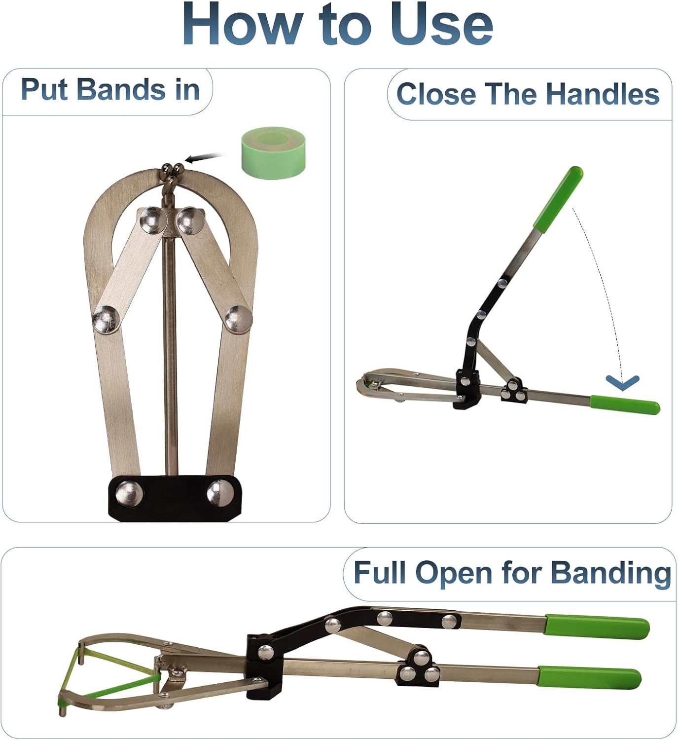 VET.PLUS Cattle Banding Tools Large Bander and 24pcs Large Rings Kit for Farm Ranch Calves Bull Sheep Goat