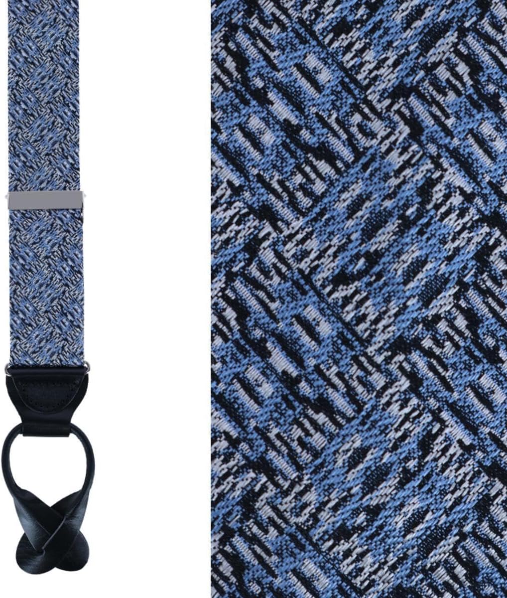 Trafalgar Men's Benito's Blue Basket Weave Pattern Silk Novelty Button End Braces (Suspenders)