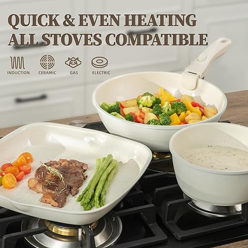 Miniatura 5 de Juego de 23 utensilios de cocina de cerámica antiadherentes, no tóxico, con mango desmontable, juego de utensilios de cocina de inducción que ahorra