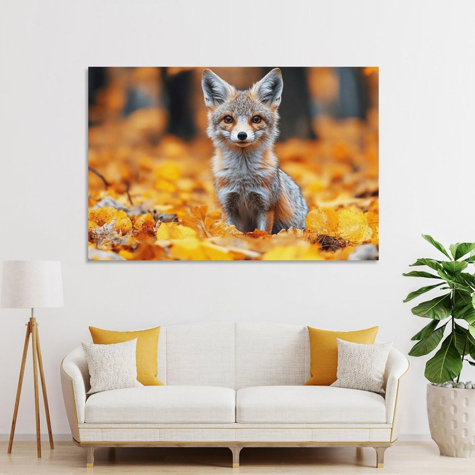 Junmoney Fox in Autumn Leaves Portrait Room Decor Wall Art, 20x30inch(50x75cm), for Feature Walls in Flats Or Modern Rooms, A Versatile Canvas Print for Layering